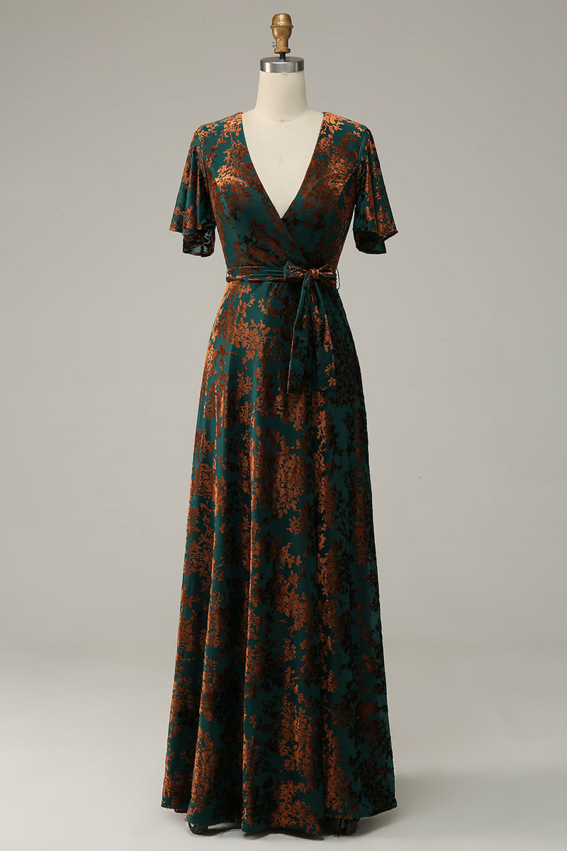 Laden Sie das Bild in den Galerie-Viewer, Dunkelgrünes Samt Dunkelgrün Kleid für die Brautmutter