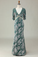 Laden Sie das Bild in den Galerie-Viewer, Meerjungfrau Samt Brautjungfernkleid mit Ärmeln