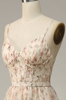 Laden Sie das Bild in den Galerie-Viewer, Aprikose A-Linie Drucken Ballkleid mit Schlitz