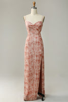 Laden Sie das Bild in den Galerie-Viewer, Etui Spaghettiträger Blush Langes Brautjungfernkleid mit Schlitz