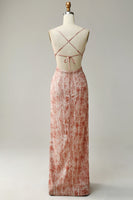 Laden Sie das Bild in den Galerie-Viewer, Etui Spaghettiträger Blush Langes Brautjungfernkleid mit Schlitz