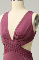 Laden Sie das Bild in den Galerie-Viewer, Scheide Tiefer V-Ausschnitt Wüstenrose Langes Abendkleid in Übergröße mit Schlitz