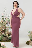 Laden Sie das Bild in den Galerie-Viewer, Scheide Tiefer V-Ausschnitt Wüstenrose Übergröße Hochzeitsgastkleid mit Schnürung