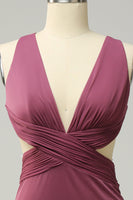 Laden Sie das Bild in den Galerie-Viewer, Scheide Tiefer V-Ausschnitt Wüstenrose Langes Abendkleid in Übergröße mit Schlitz