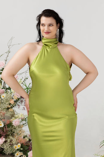 Scheiden Neckholder Zitronengrün Übergröße Hochzeitsgastkleid mit offenem Rücken