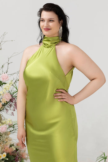 Scheiden Neckholder Zitronengrün Übergröße Hochzeitsgastkleid mit offenem Rücken