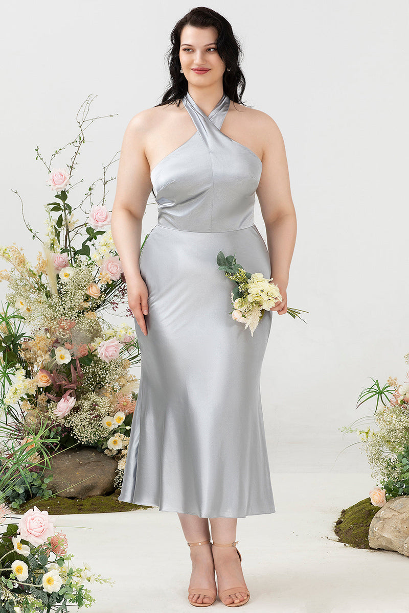 Laden Sie das Bild in den Galerie-Viewer, Mantel Neckholder Silber Übergröße Hochzeit Gast Kleid