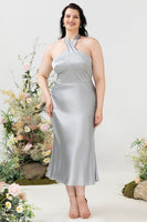 Laden Sie das Bild in den Galerie-Viewer, Mantel Neckholder Silber Übergröße Hochzeit Gast Kleid