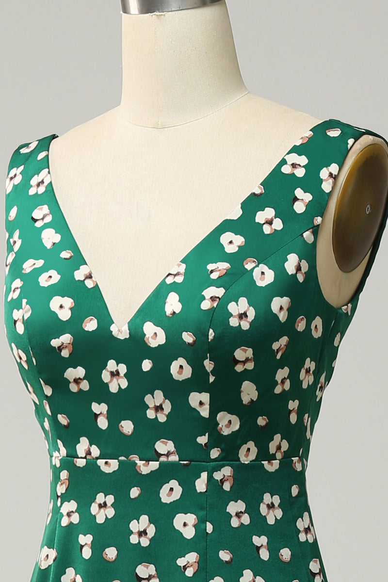 Laden Sie das Bild in den Galerie-Viewer, Etui V-Ausschnitt Grünes Abendkleid mit Schlitz