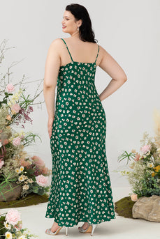 Grünes Übergröße Brautjungfernkleid mit Blumendruck
