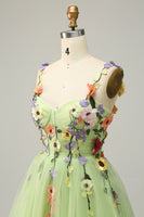 Laden Sie das Bild in den Galerie-Viewer, A Linie Spaghetti Träger Champagner Kurzes Abschlussballkleid mit Applikationen