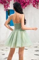 Laden Sie das Bild in den Galerie-Viewer, Marineblaues Korsett A-Linie Tüll Kurzes Abiballkleid