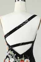 Laden Sie das Bild in den Galerie-Viewer, Eine Schulter Schwarzes Kleid mit Pailletten