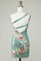 Laden Sie das Bild in den Galerie-Viewer, Eine Schulter Schwarzes Kleid mit Pailletten