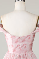 Laden Sie das Bild in den Galerie-Viewer, A-Linie Niedliches kurzes Blush Abschlussballkleid mit Drucken und Rüschen