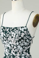 Laden Sie das Bild in den Galerie-Viewer, Dunkelgrünes Spaghettiträger Bodycon Abschlussballkleid mit Applikationen