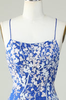 Laden Sie das Bild in den Galerie-Viewer, Dunkelgrünes Spaghettiträger Bodycon Abschlussballkleid mit Applikationen