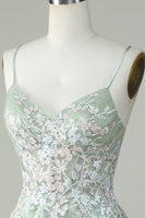 Laden Sie das Bild in den Galerie-Viewer, Graugrün Spaghettiträger Abiballkleid mit Schnürung