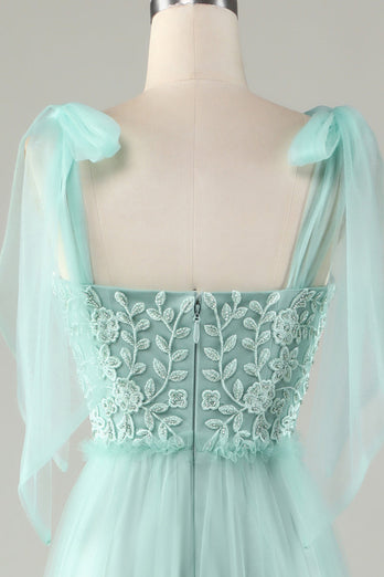 Tüll V-Ausschnitt Altrosa Brautjungfernkleid mit Perlen