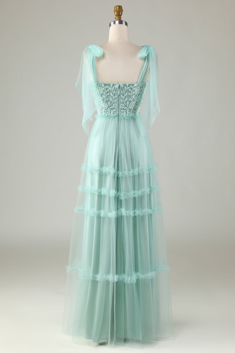 Laden Sie das Bild in den Galerie-Viewer, Tüll V-Ausschnitt Altrosa Brautjungfernkleid mit Perlen