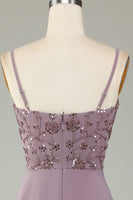 Laden Sie das Bild in den Galerie-Viewer, Spaghettiträger Perlen staubiges rosa Brautjungfernkleid