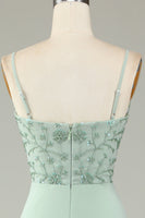 Laden Sie das Bild in den Galerie-Viewer, Spaghettiträger Perlen staubiges rosa Brautjungfernkleid