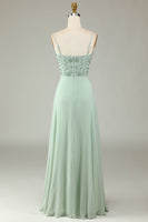 Laden Sie das Bild in den Galerie-Viewer, Spaghettiträger Perlen staubiges rosa Brautjungfernkleid