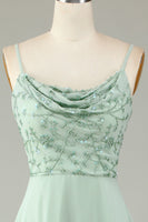 Laden Sie das Bild in den Galerie-Viewer, Spaghettiträger Perlen staubiges rosa Brautjungfernkleid