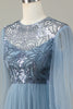 Laden Sie das Bild in den Galerie-Viewer, A Linie Grau Blau Pailletten Langärmeliges Brautjungfernkleid
