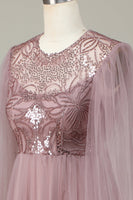 Laden Sie das Bild in den Galerie-Viewer, A Linie Grau Blau Pailletten Langärmeliges Brautjungfernkleid