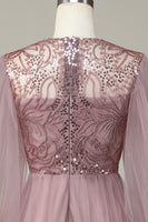 Laden Sie das Bild in den Galerie-Viewer, A Linie Grau Blau Pailletten Langärmeliges Brautjungfernkleid