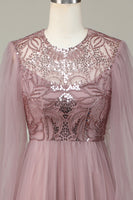 Laden Sie das Bild in den Galerie-Viewer, A Linie Grau Blau Pailletten Langärmeliges Brautjungfernkleid