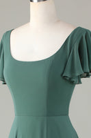 Laden Sie das Bild in den Galerie-Viewer, A-Linie Eukalyptus Langes Brautjungfernkleid mit Rüschen