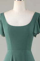 Laden Sie das Bild in den Galerie-Viewer, A-Linie Eukalyptus Langes Brautjungfernkleid mit Rüschen