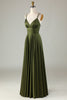 Laden Sie das Bild in den Galerie-Viewer, A-Linie ärmelloses olivgrünes langes Brautjungfernkleid