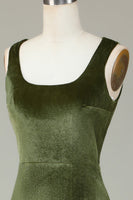 Laden Sie das Bild in den Galerie-Viewer, Samt Meerjungfrau Oliv Brautjungfernkleid mit Schlitz