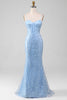 Laden Sie das Bild in den Galerie-Viewer, Hellblaues Meerjungfrauen glitzerndes Pailletten Langkorsett Ballkleid