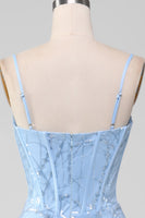 Laden Sie das Bild in den Galerie-Viewer, Hellblaues Meerjungfrauen glitzerndes Pailletten Langkorsett Ballkleid