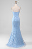 Laden Sie das Bild in den Galerie-Viewer, Hellblaues Meerjungfrauen glitzerndes Pailletten Langkorsett Ballkleid