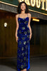 Laden Sie das Bild in den Galerie-Viewer, Königsblaues Meerjungfrau Spaghettiträger Pailletten langes Ballkleid mit Accessoire
