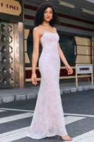 Laden Sie das Bild in den Galerie-Viewer, Trendiges rosa Etui Spaghettiträger Schlitz Ballkleid mit Accessoire