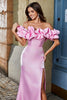 Laden Sie das Bild in den Galerie-Viewer, Stilvolles Meerjungfrau schulterfreies rosa langes Ballkleid mit Rüschen