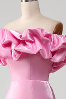 Laden Sie das Bild in den Galerie-Viewer, Meerjungfrau Schulterfreies rosa Ballkleid mit Rüschen