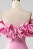 Laden Sie das Bild in den Galerie-Viewer, Meerjungfrau Schulterfreies rosa Ballkleid mit Rüschen