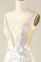 Laden Sie das Bild in den Galerie-Viewer, Elfenbein Meerjungfrauen-Illusion U-Boot-Ausschnitt Spitze Brautkleid