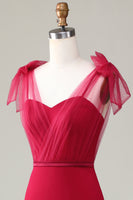 Laden Sie das Bild in den Galerie-Viewer, Meerjungfrau Satin Burgunderrot Langes Brautjungfernkleid mit Schleifen