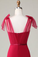 Laden Sie das Bild in den Galerie-Viewer, Meerjungfrau Satin Burgunderrot Langes Brautjungfernkleid mit Schleifen