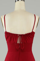 Laden Sie das Bild in den Galerie-Viewer, A-Linie Spaghettiträger Burgunderrot Langes Brautjungfernkleid