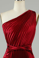 Laden Sie das Bild in den Galerie-Viewer, Asymmetrisches Eine Schulter Burgunderrotes Brautjungfernkleid