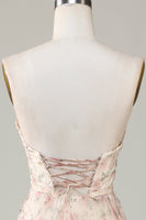 Laden Sie das Bild in den Galerie-Viewer, A-Linie Herzausschnitt Champagner Blume Brautjungfer Kleid